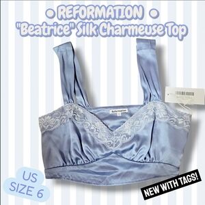 Reformation Blue Silk Charmeuse Top